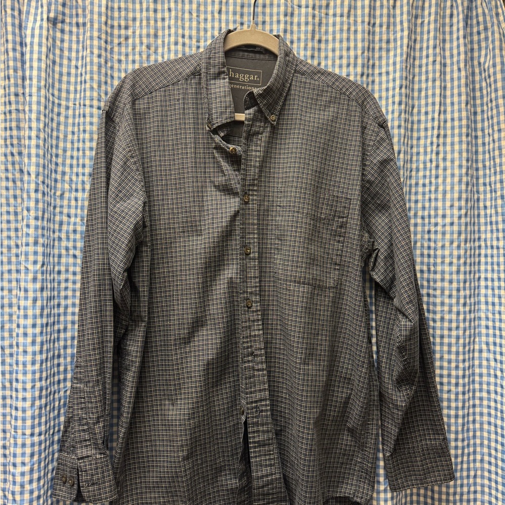 Haggar Men's Charcoal Plaid Button Down Shirt